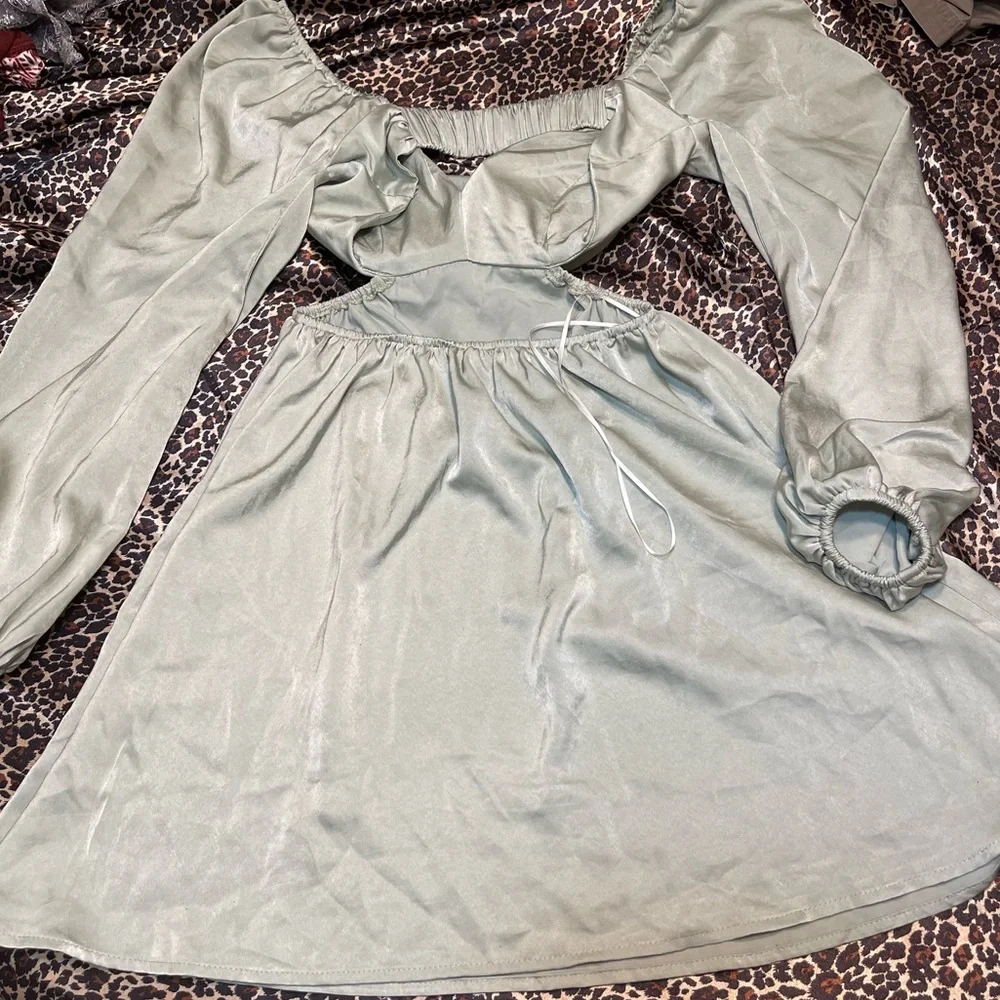 Hello Molly Done With You Satin Long Sleeve Green Dress